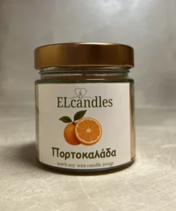 Χειροποίητο κερί σόγιας με άρωμα πορτοκαλάδα σε γυάλινο βαζάκι – 180gr